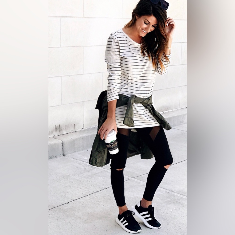 BP Black and White Striped Long Sleeve Top